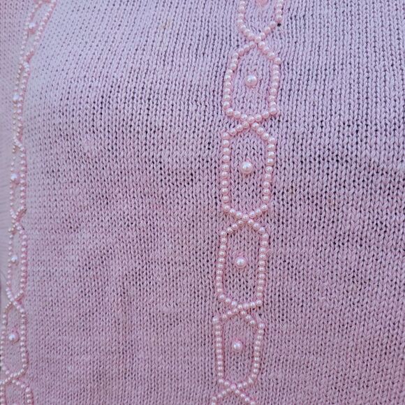 Pronto Moda Ladies Vintage Pink Short Sleeve Embellished Pullover Knit Sweater X - Picture 8 of 16